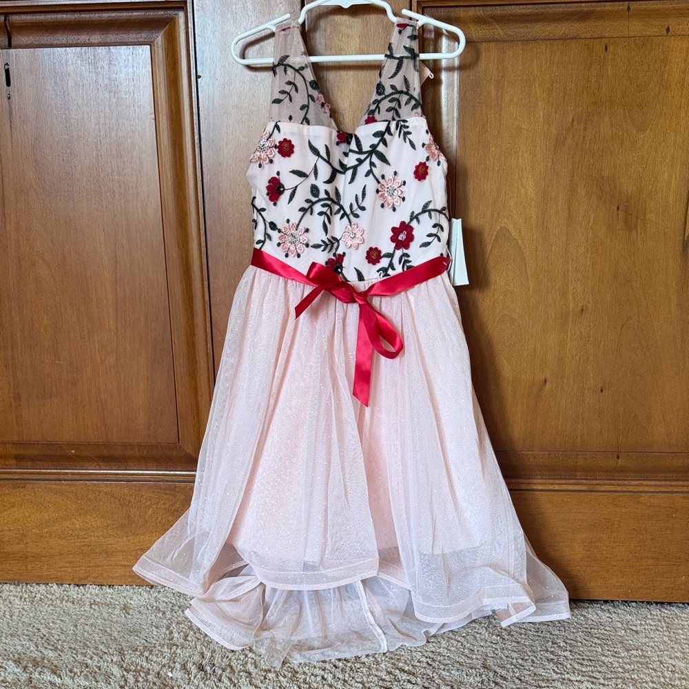 Sequin Hearts Pink Floral Embroidered Dress